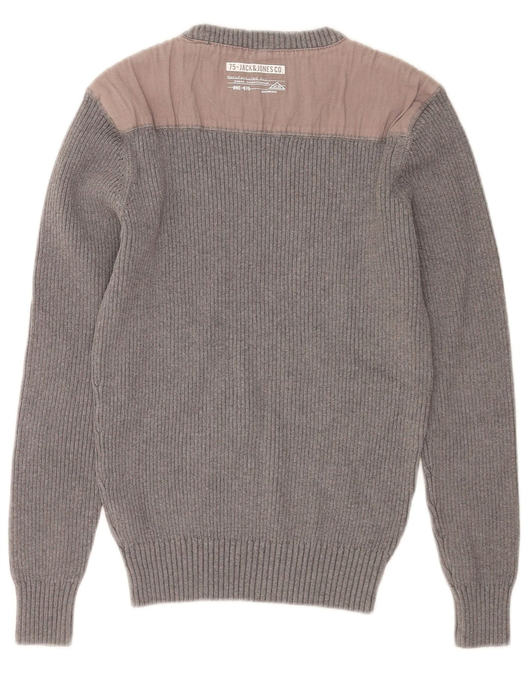 Мужской джемпер с круглым вырезом Jack & Jones, хлопковый свитер среднего серого цвета с цветными блоками