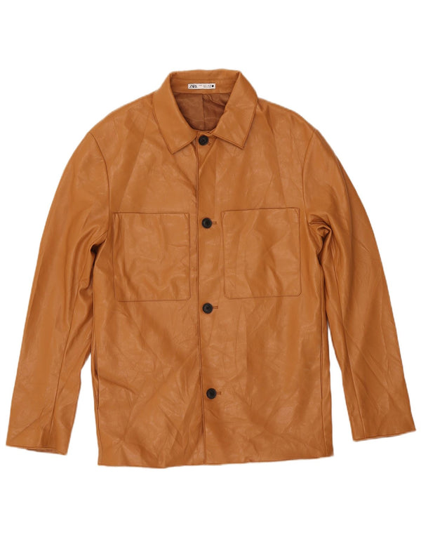 Мужская куртка из искусственной кожи Zara UK 36, маленькая коричневая из полиуретана