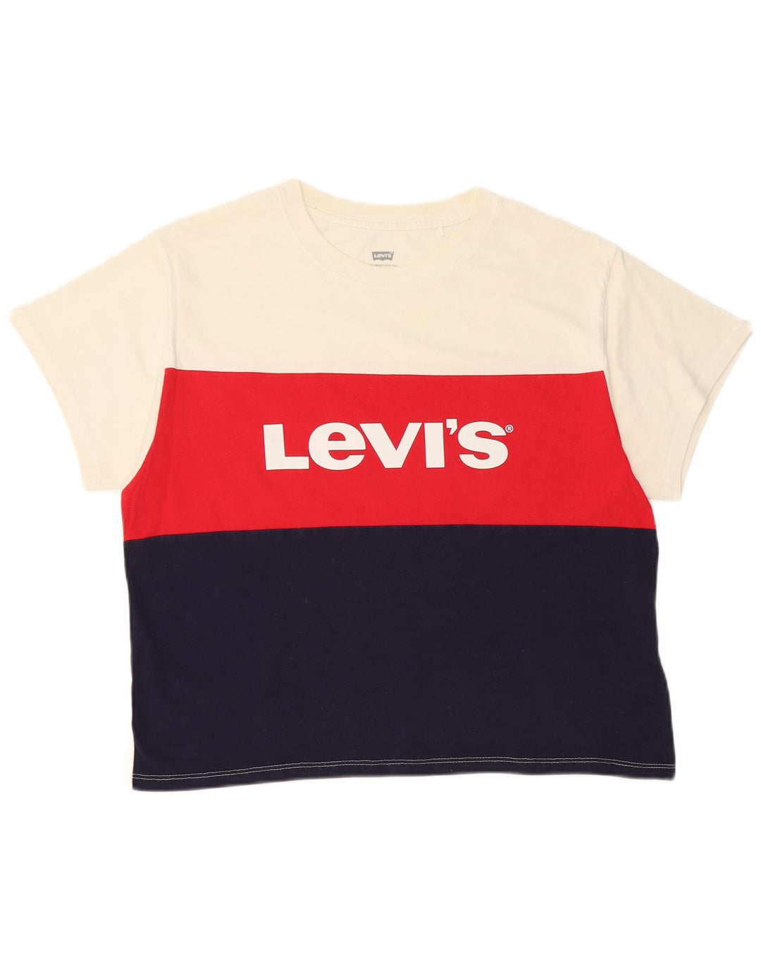 Женская укороченная футболка с рисунком LEVI'S Top UK 10, маленькая белая с цветными блоками