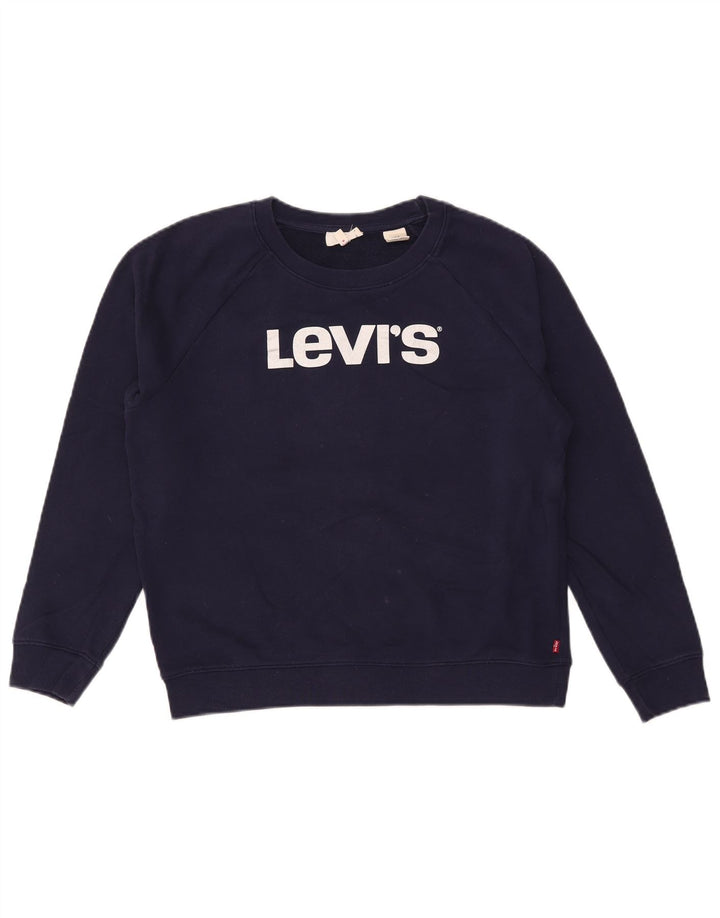 Женский джемпер большого размера с рисунком Levi's UK 10, маленький, темно-синий