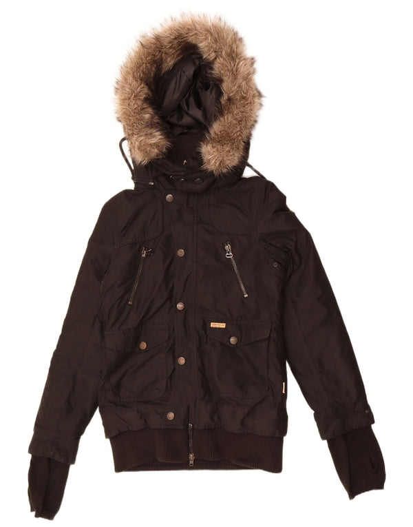 Женский бомбер KHUJO с капюшоном UK 14, средний черный, полиэстер