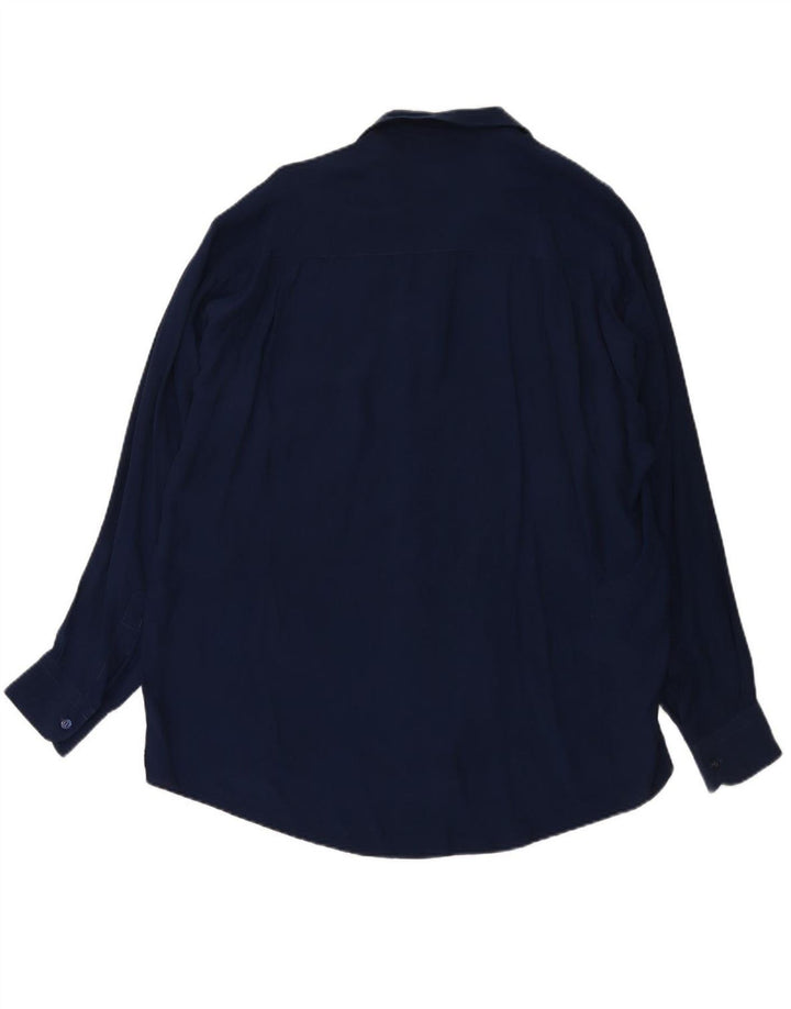 VINTAGE Mens Shirt Medium Navy Blue Viscose