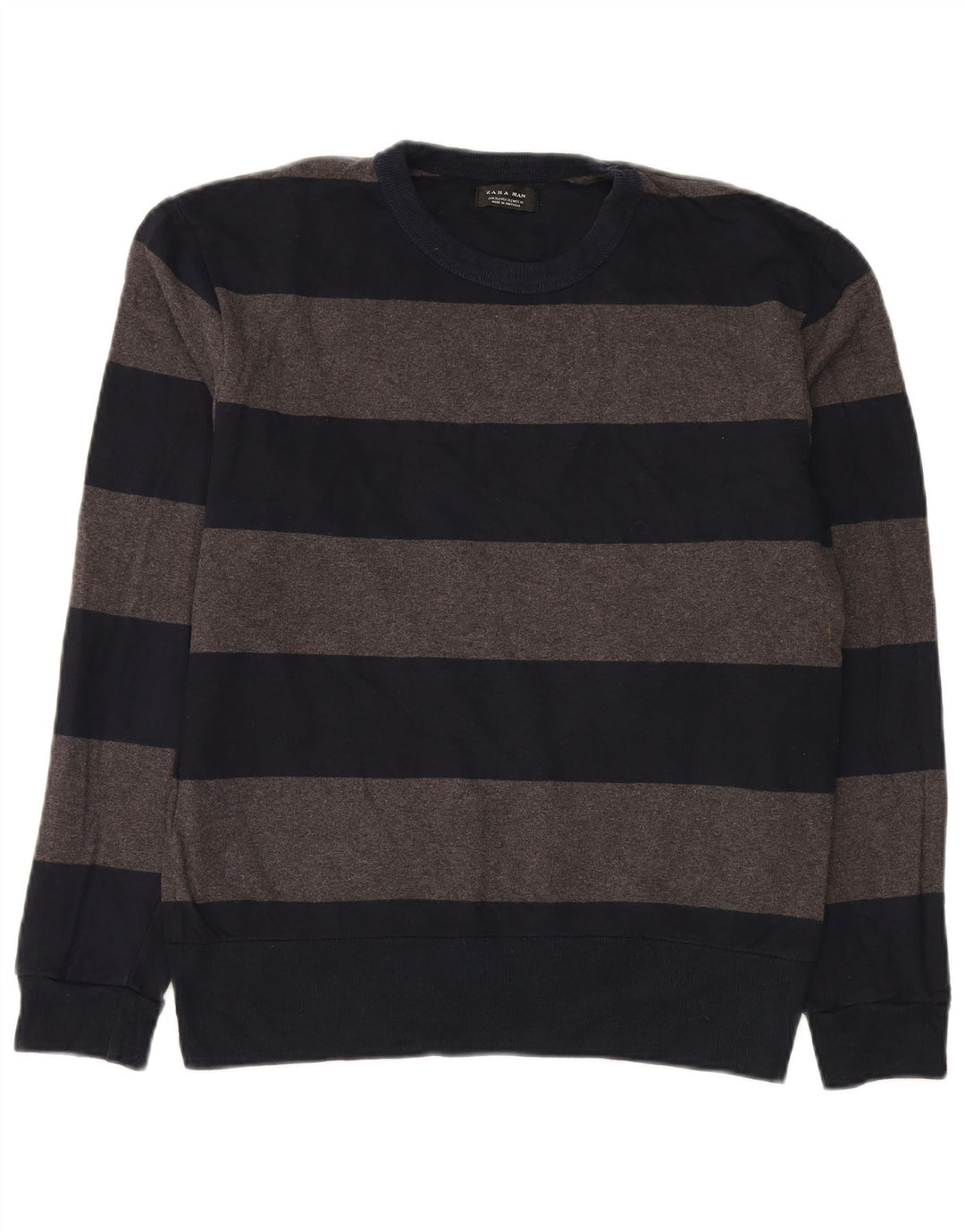 Мужской джемпер с круглым вырезом Zara XL, хлопковый темно-синий в полоску