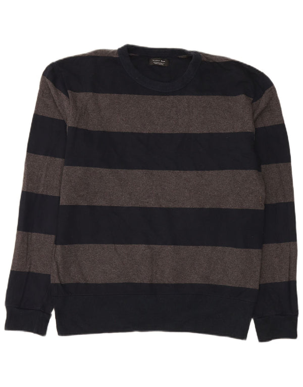 Мужской джемпер с круглым вырезом Zara XL, хлопковый темно-синий в полоску