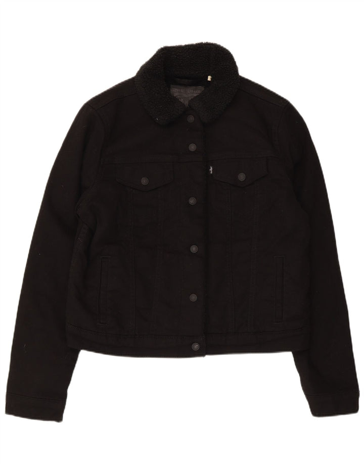 Женская джинсовая куртка из шерпы Levi's UK 16, большая черная, хлопок
