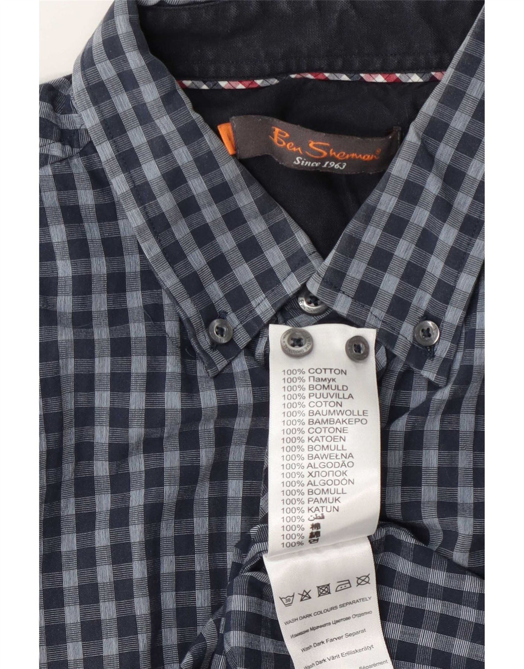 Мужская рубашка Ben Sherman, большая темно-синяя хлопковая клетка в мелкую клетку