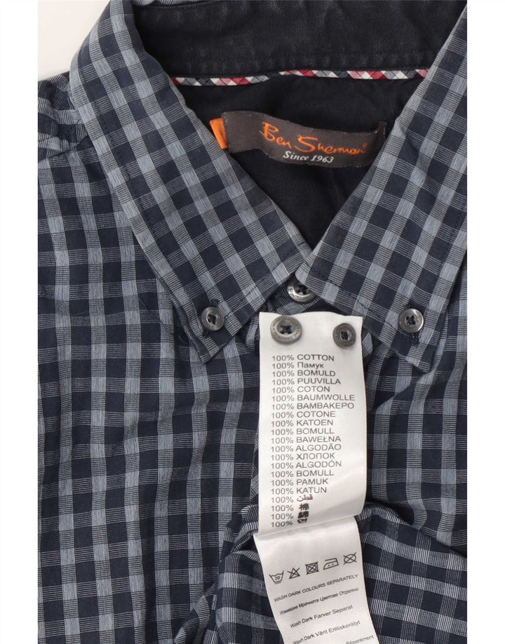 Мужская рубашка Ben Sherman, большая темно-синяя хлопковая клетка в мелкую клетку