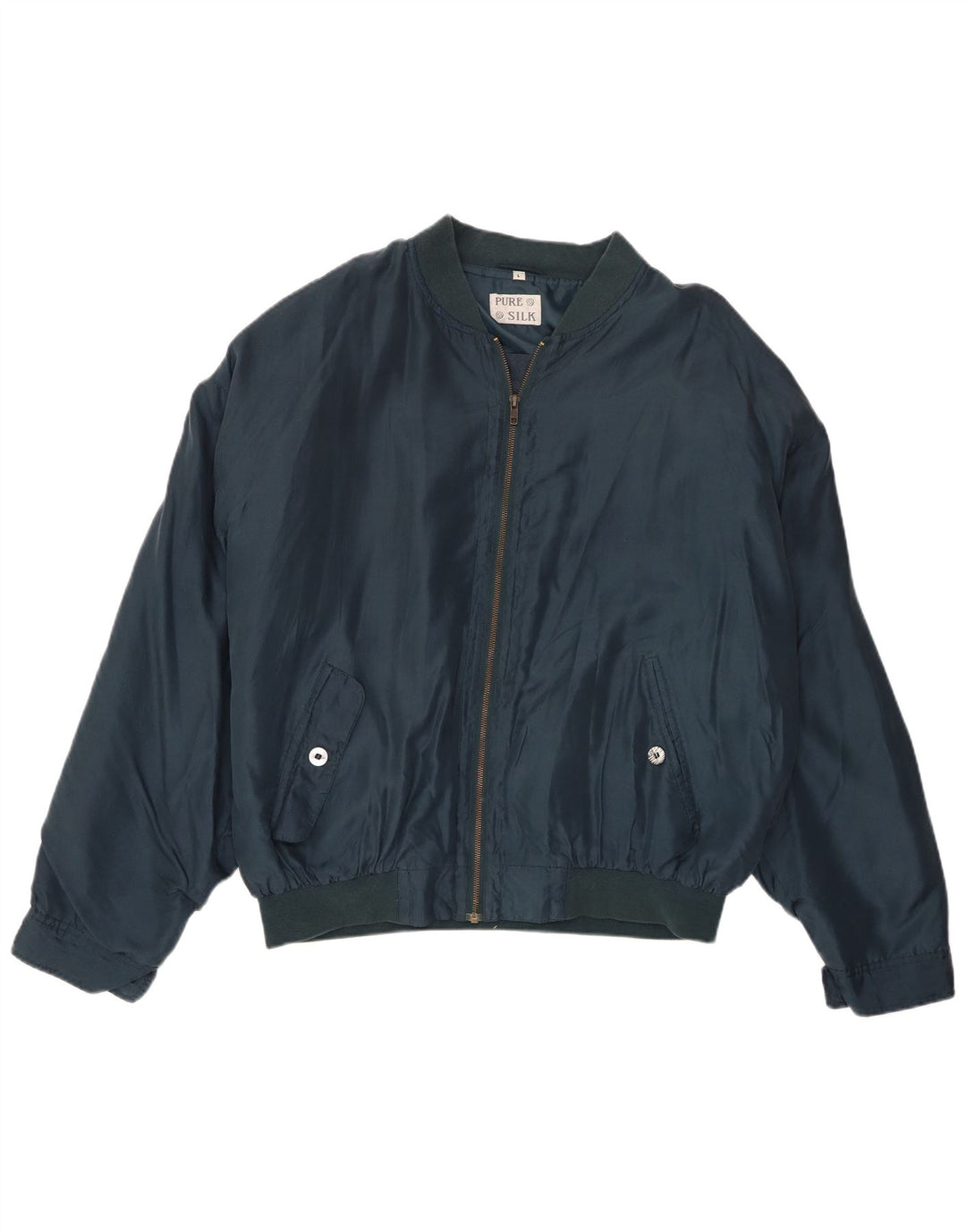 Винтажная мужская куртка-бомбер UK 40, большая темно-синяя шелковая ткань