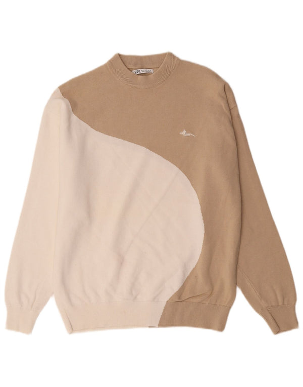 Женский джемпер оверсайз Zara UK 10, маленький, бежевый, цветной блок
