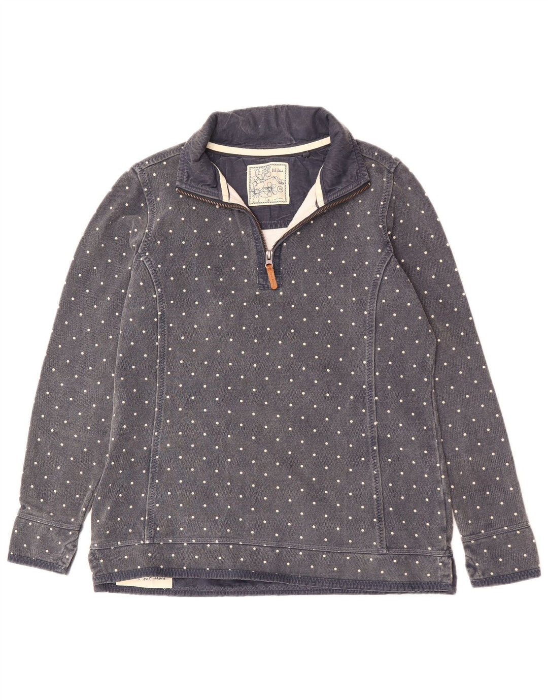 Женский джемпер с воротником на молнии Fat Face, Великобритания, 14, большой, темно-синий, в пятнистый цвет