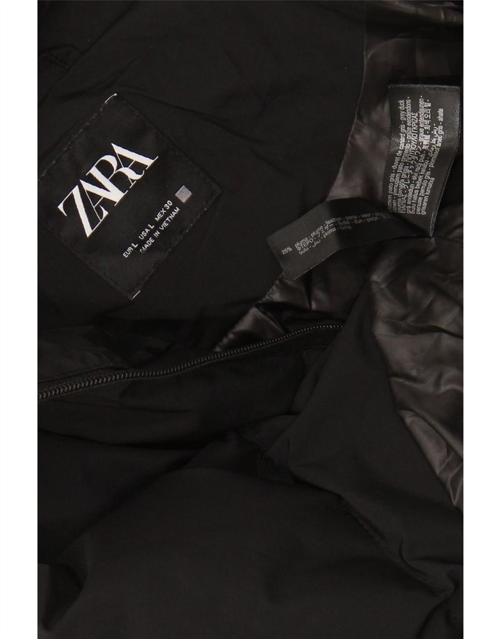 Женское стеганое пальто с капюшоном ZARA UK 16, большой черный полиэстер