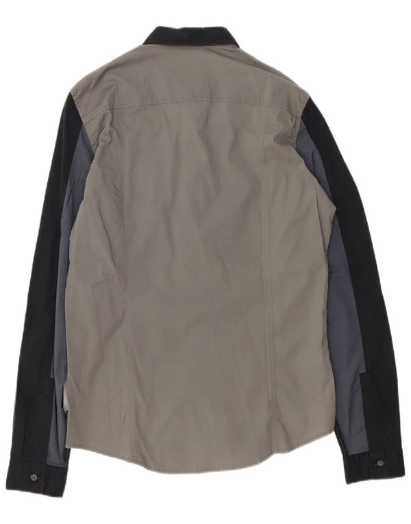 CALVIN KLEIN JEANS Мужская рубашка приталенного кроя, большая серая хлопковая рубашка с цветными блоками