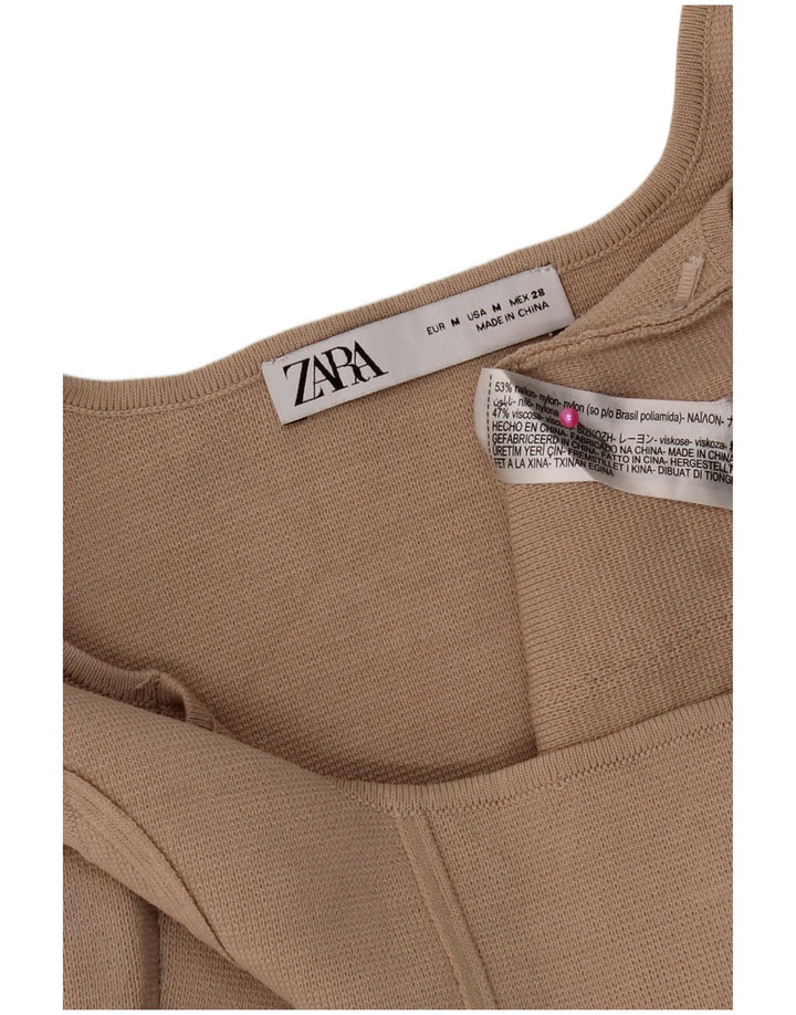 Женский укороченный топ Zara UK 12, средний, бежевый, нейлон