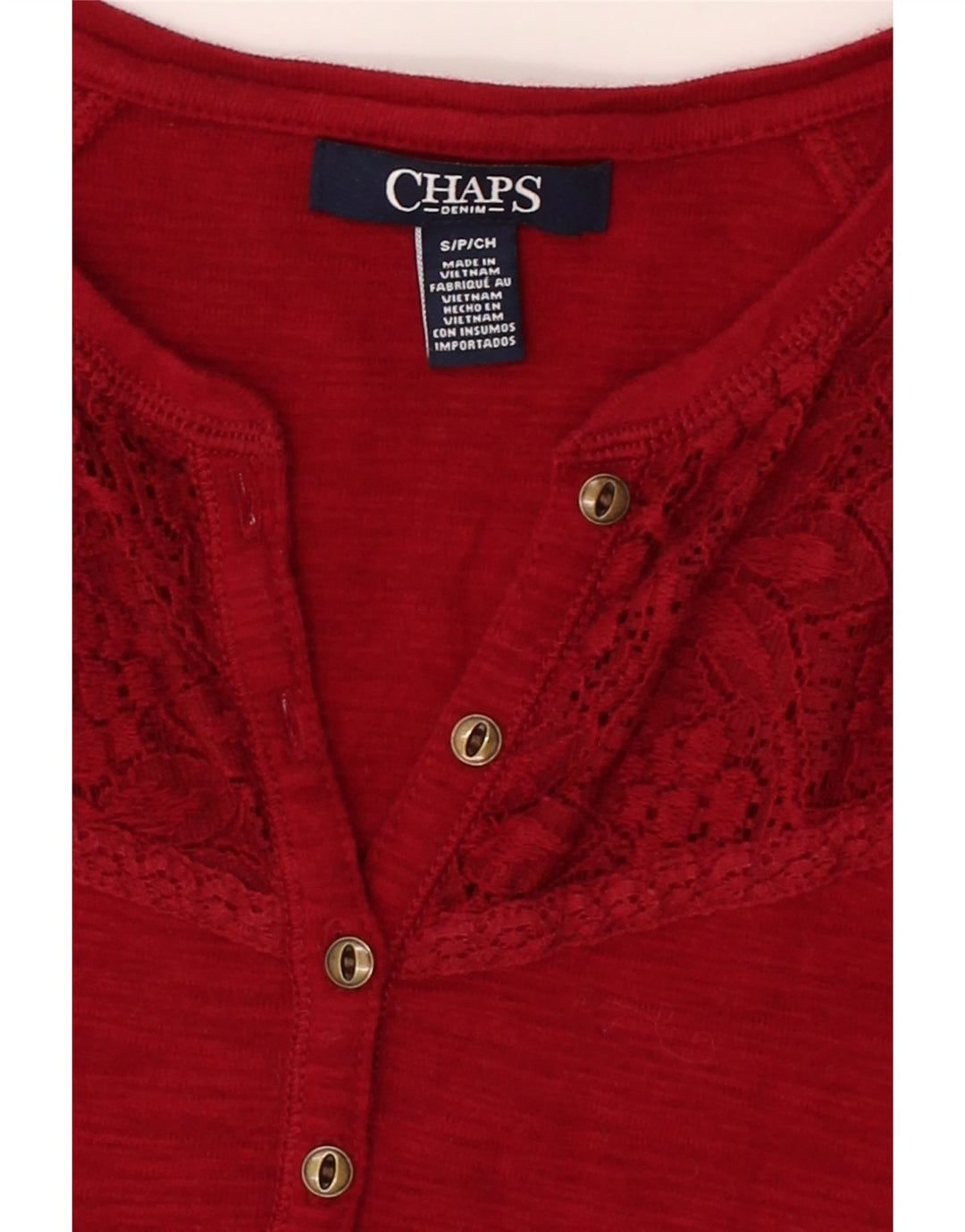 CHAPS Womens Top 3/4 Sleeve UK 10 Small Red Cotton Vintage Chaps and Second-Hand Chaps from Messina Hembry 