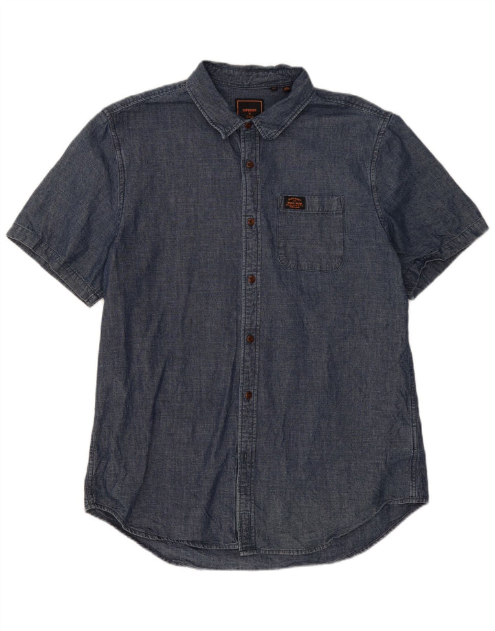 Мужская рубашка с коротким рукавом Superdry 2XL, синяя, хлопок
