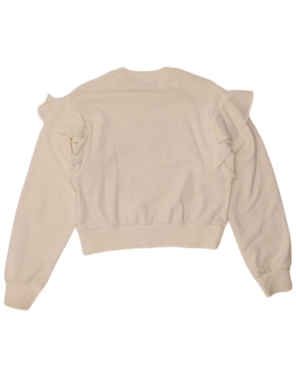 GAELLE Womens Crop Graphic Sweatshirt Jumper Size 1 Small White Cotton