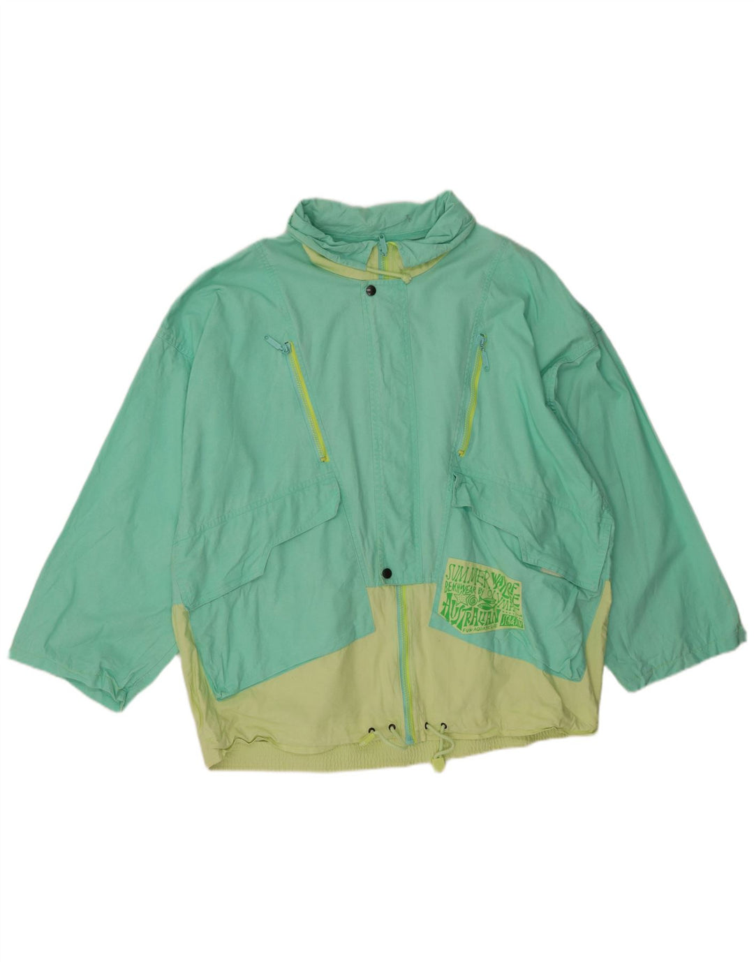 Винтажная женская куртка-ветровка оверсайз, Великобритания, 20, 2XL, зеленая, с цветными блоками