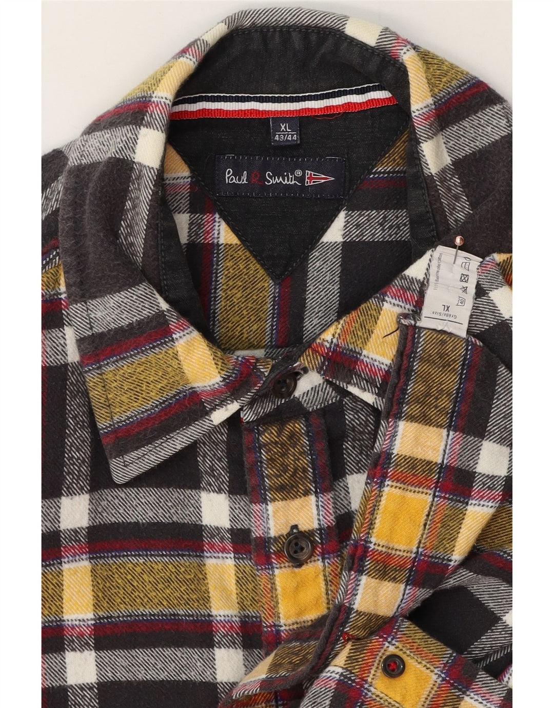 PAUL SMITH Мужская фланелевая рубашка в клетку, размер 43/44 XL, черный клетчатый хлопок
