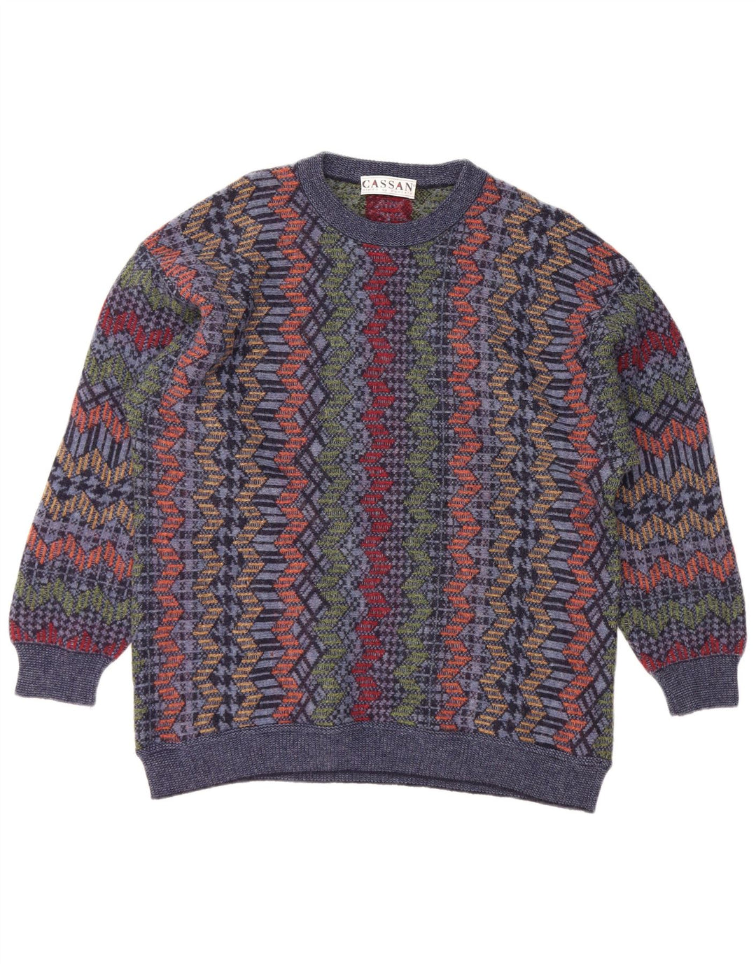 Мужской джемпер с вырезом «лодочка» CASSAN IT 52, большой темно-синий, шерсть с шевроном