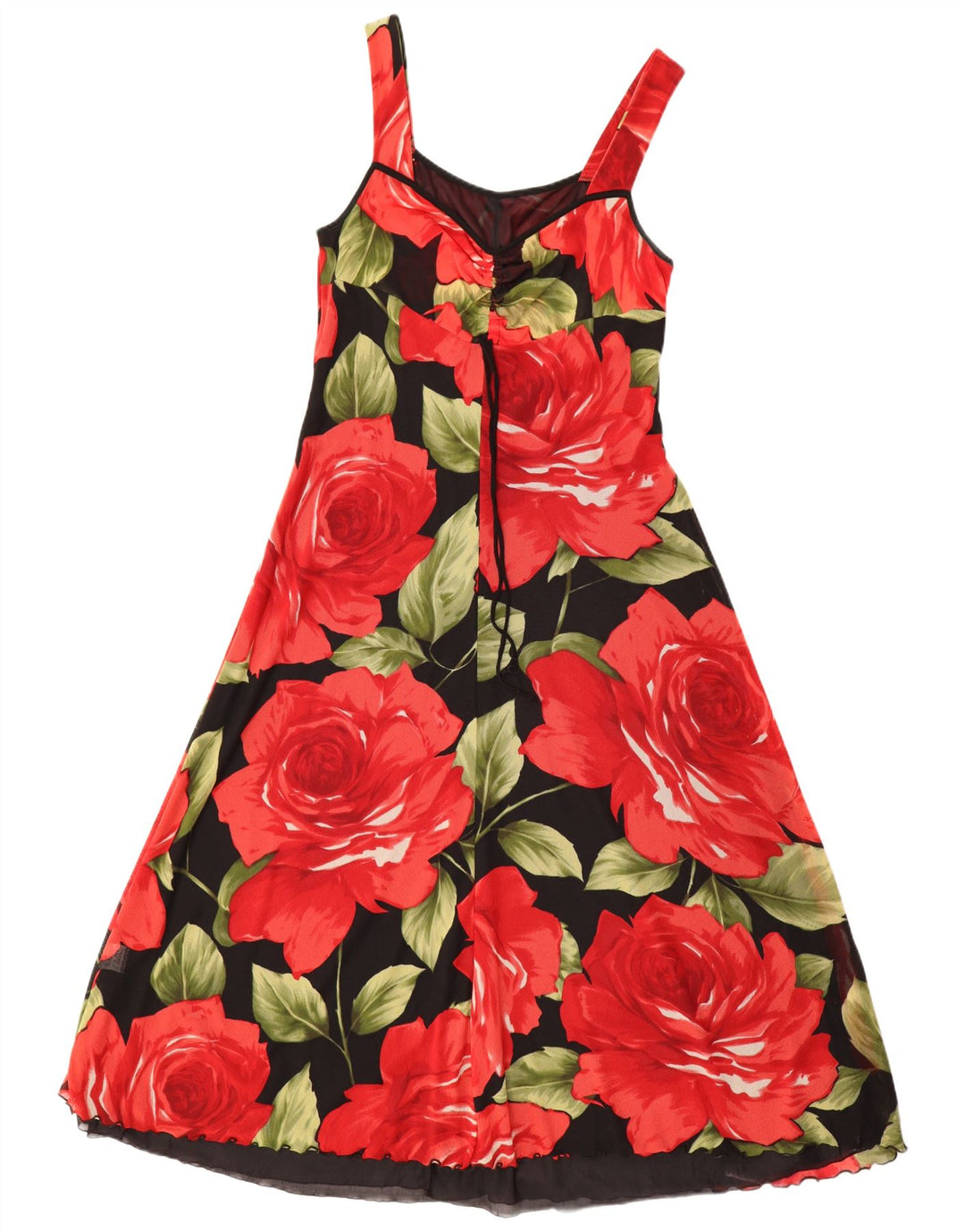 ВИНТАЖНОЕ женское платье макси без рукавов UK 12, средний черный с цветочным принтом, полиамид