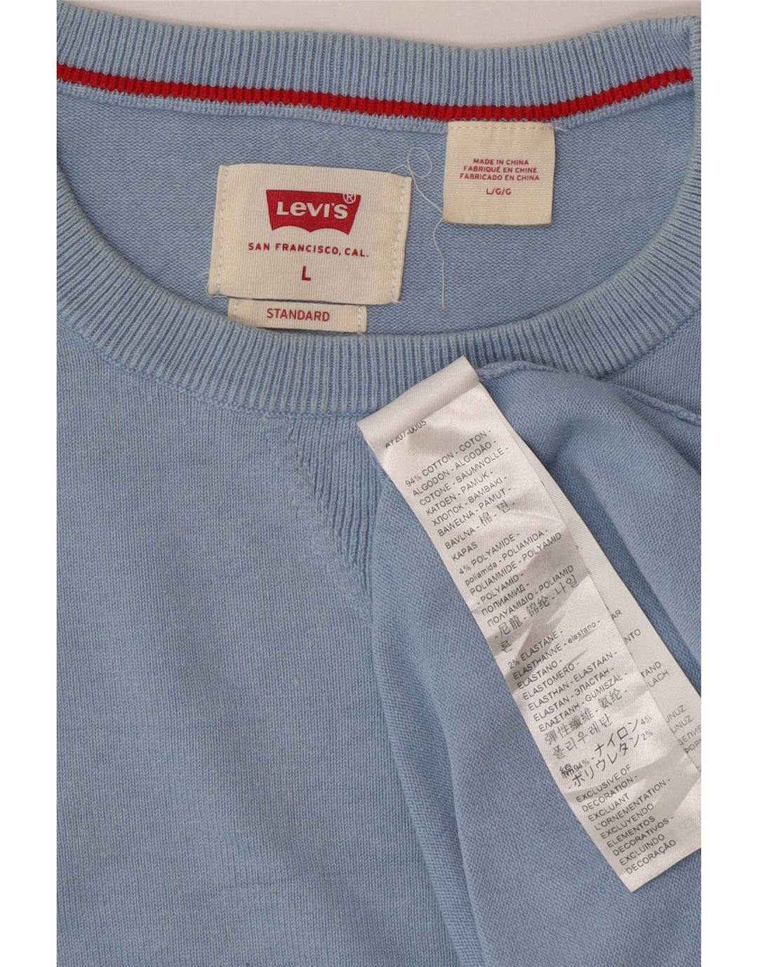Мужской джемпер с круглым вырезом Levi's, большой синий хлопковый свитер
