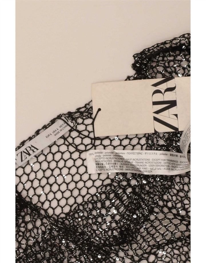 Женский укороченный топ оверсайз крючком Zara UK 14, большой черный полиэстер
