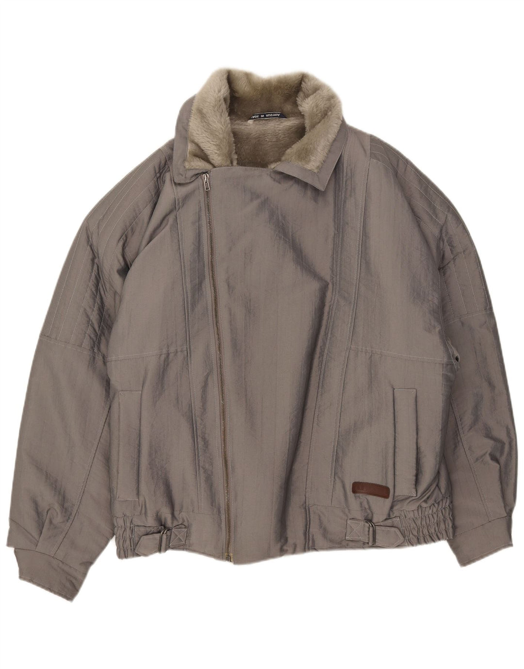 Винтажная мужская куртка-бомбер из шерпа UK 40, большая серая