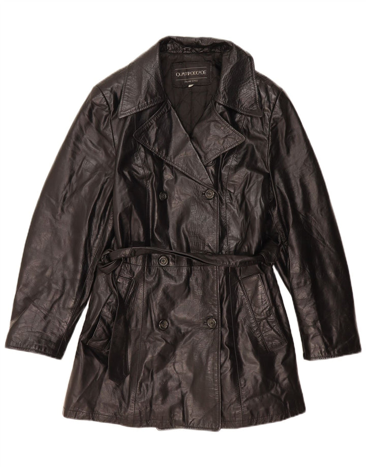 Винтажное женское двубортное кожаное пальто IT 44, средний черный