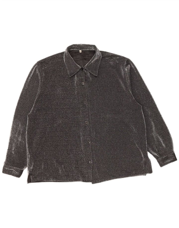 Женская блузка-рубашка оверсайз VINTAGE UK 16, большой черный полиэстер с крапинками