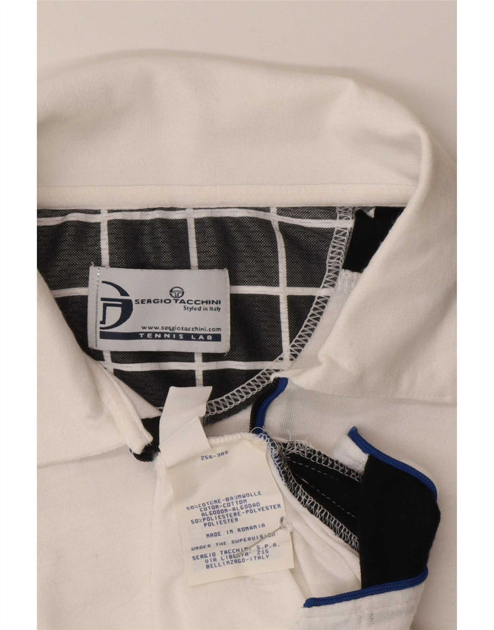 Мужская рубашка-поло Sergio Tacchini, маленькая белая, хлопковая с цветными блоками