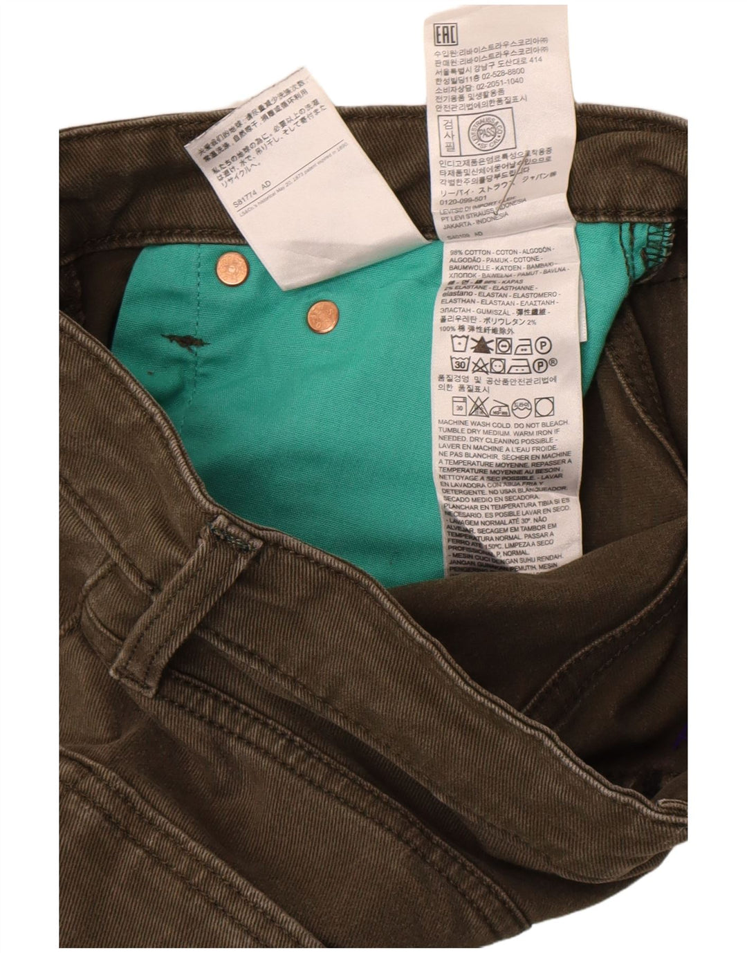 Мужские джинсы Levi's Slim 511 W28 L26, зеленый хлопок