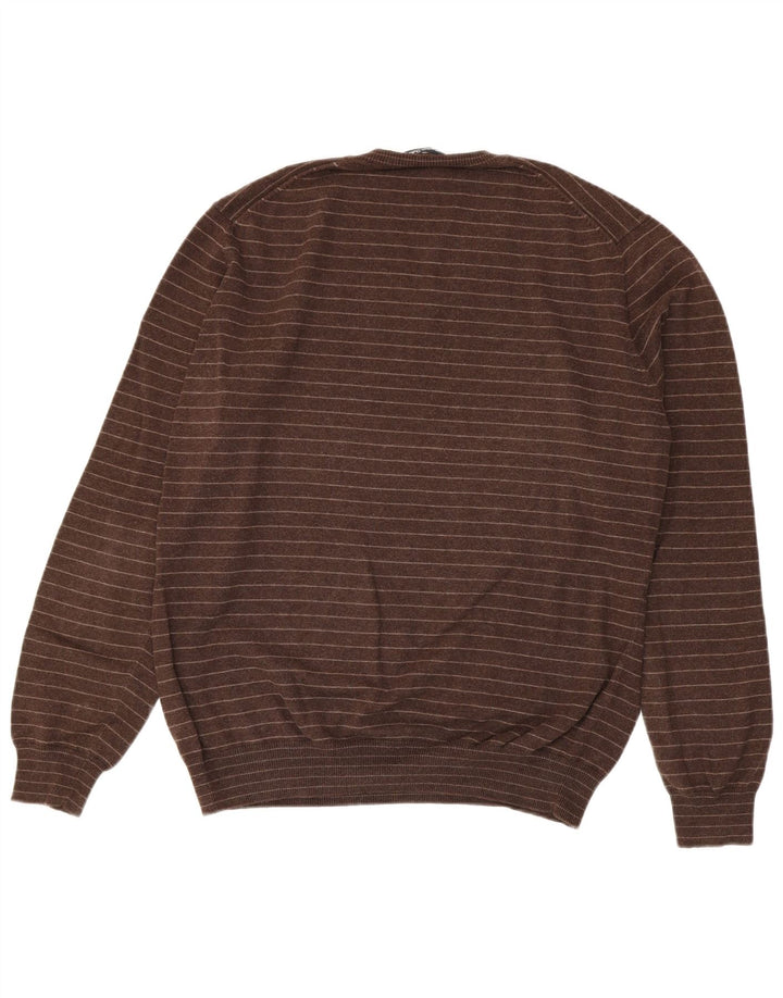 Мужской джемпер с v-образным вырезом Massimo Dutti XL коричневый в полоску