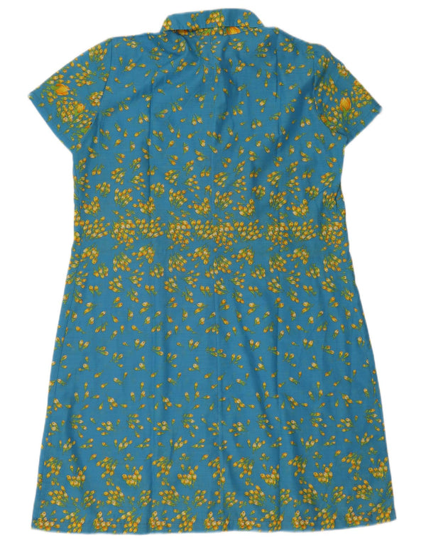Винтажное женское платье-рубашка с короткими рукавами, Великобритания, 18 XL, синее, хлопковое, с цветочным принтом