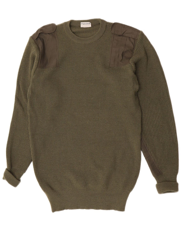 Винтажный мужской свитер в стиле милитари с круглым вырезом IT 56 2XL, хаки, шерсть
