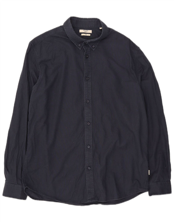 Мужская узкая рубашка Jack & Jones XL темно-синего цвета из хлопка