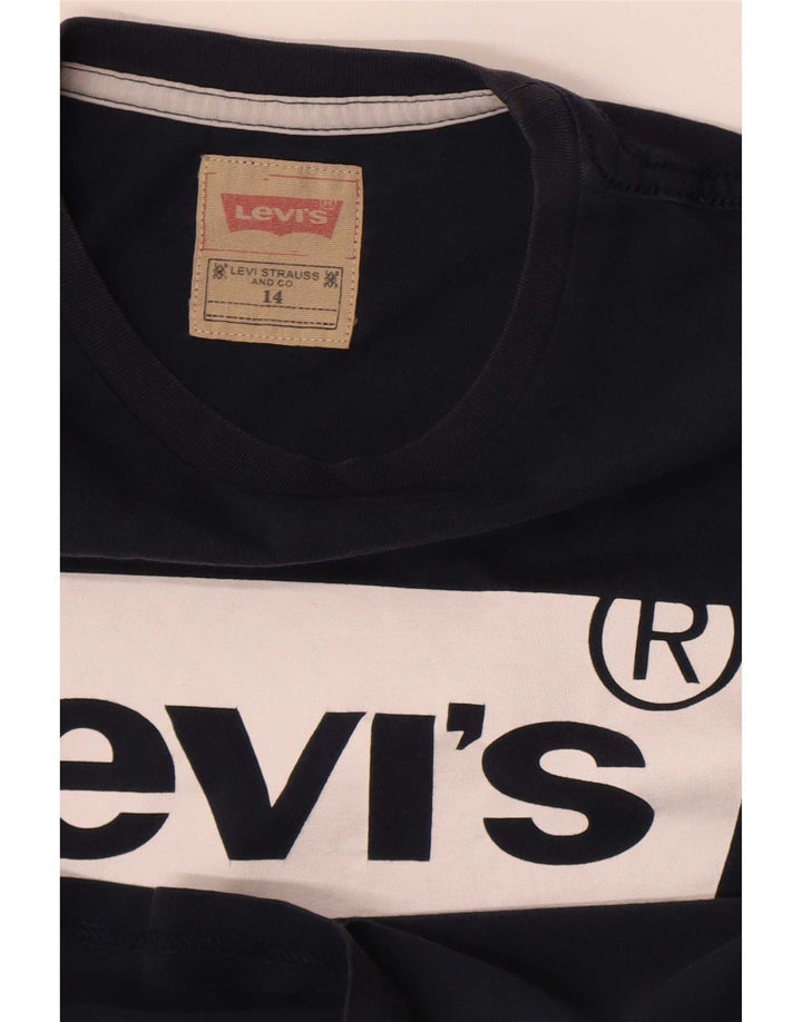 Футболка с рисунком Levi's для мальчиков, топ 13–14 лет, темно-синий с логотипом
