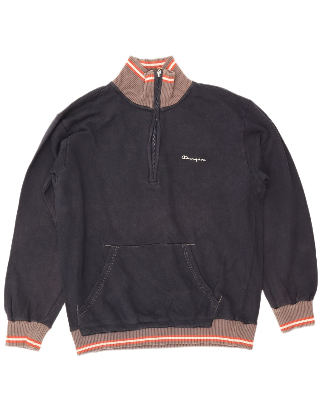 Мужской свитер CHAMPION с воротником на молнии, большой темно-синий с цветными блоками