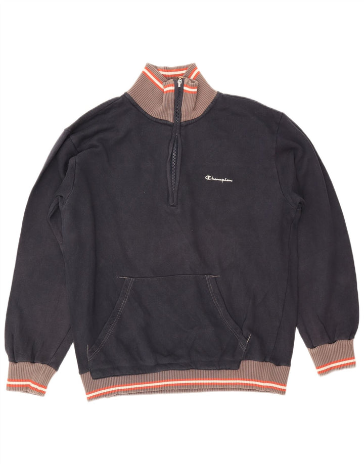 Мужской свитер CHAMPION с воротником на молнии, большой темно-синий с цветными блоками