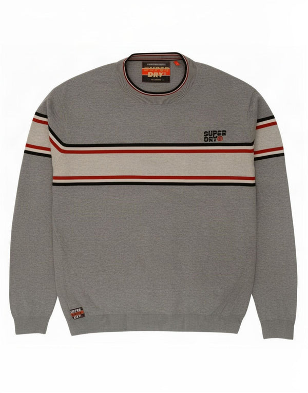 Мужской свитер Superdry с круглым вырезом XL, серый, хлопок с цветными блоками
