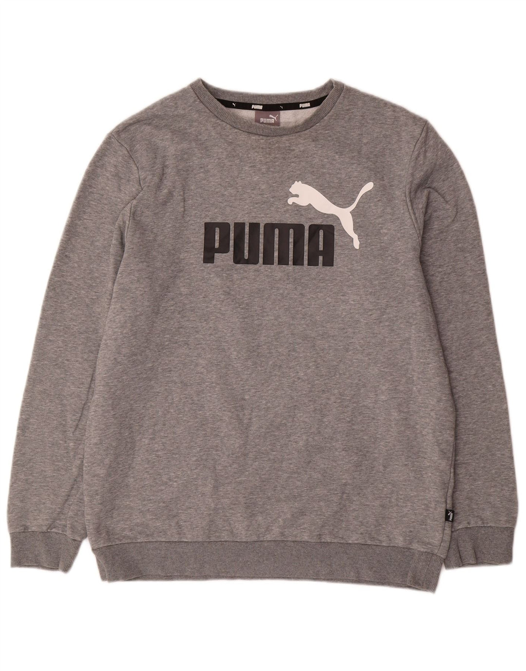 PUMA Mens Graphic Sweatshirt Jumper Large Grey Flecked Cotton