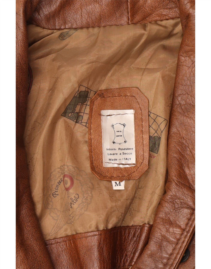 Винтажная мужская кожаная куртка UK 38, кожа среднего коричневого цвета