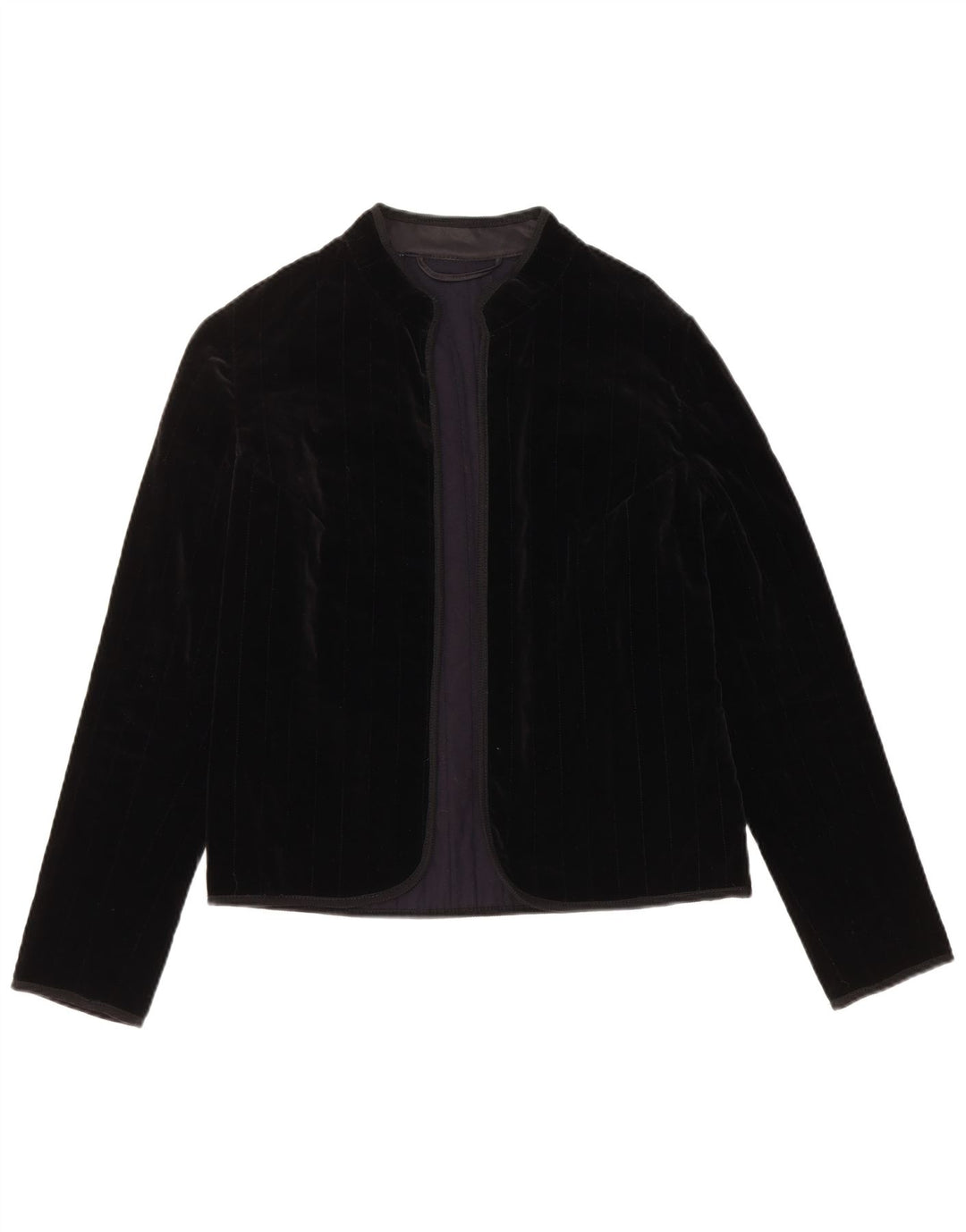 ВИНТАЖНЫЙ женский открытый бархатный пиджак UK 12, средний черный