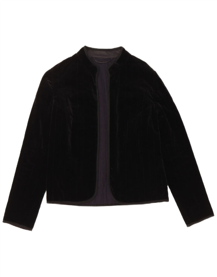 ВИНТАЖНЫЙ женский открытый бархатный пиджак UK 12, средний черный