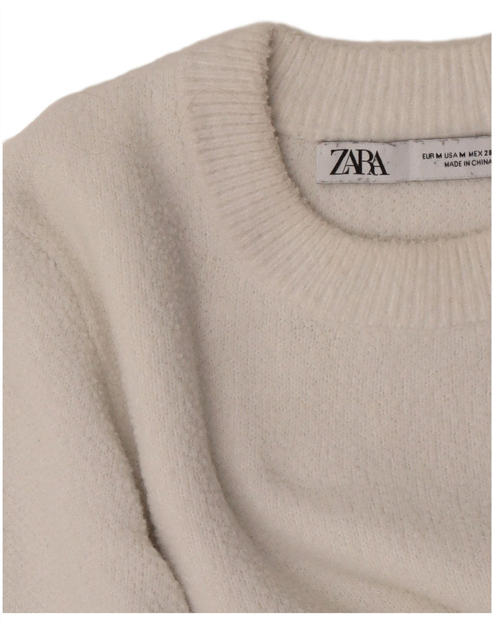 Женский укороченный джемпер с круглым вырезом Zara UK 12, средний белый