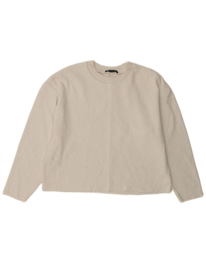 Женский свободный джемпер с круглым вырезом ZARA UK 10, маленький белый