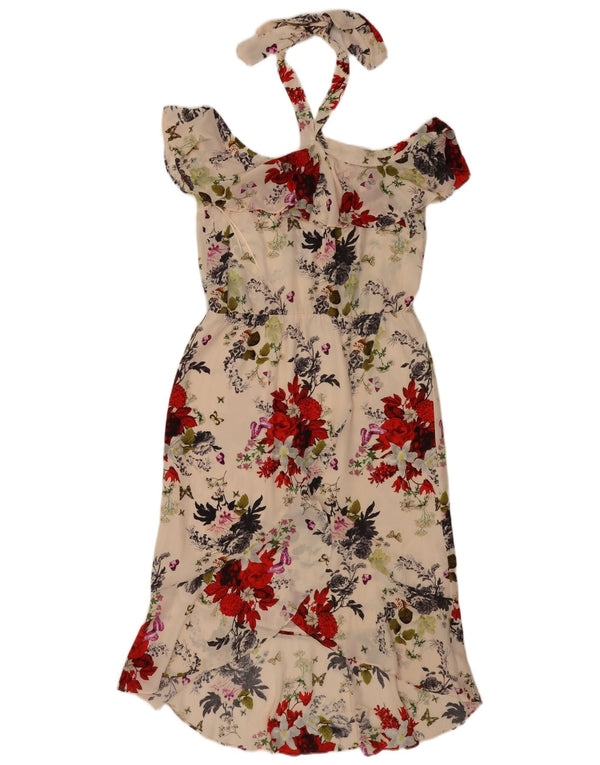 Oasis Womens Halter Dress UK 12 Medium Off White Floral Polyester