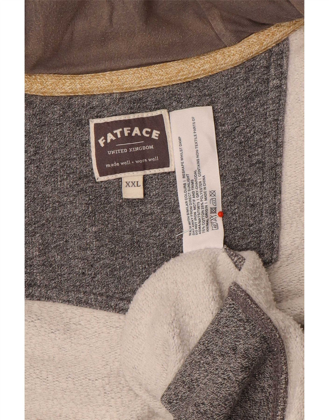 Мужской свитер с капюшоном на молнии Fat Face 2XL, серый хлопок