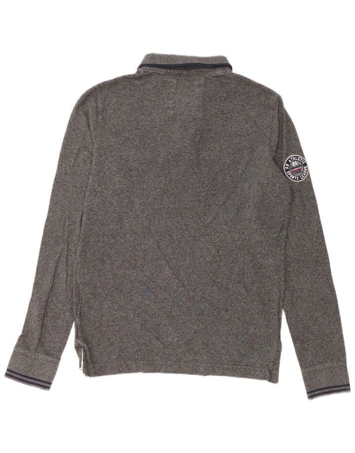 Superdry Мужская классическая рубашка-поло с длинным рукавом с графическим рисунком среднего серого цвета, хлопок