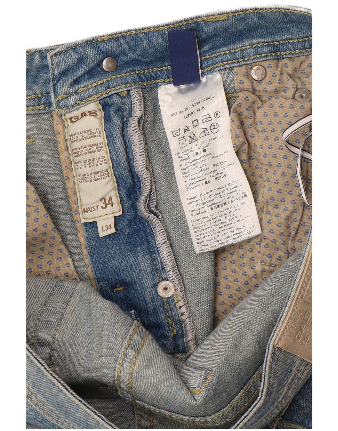 Мужские узкие джинсы Gas W34 L34, синие, хлопок