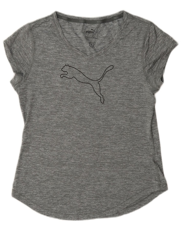 Женская футболка с рисунком Puma Top UK 14, большая серая в крапинку